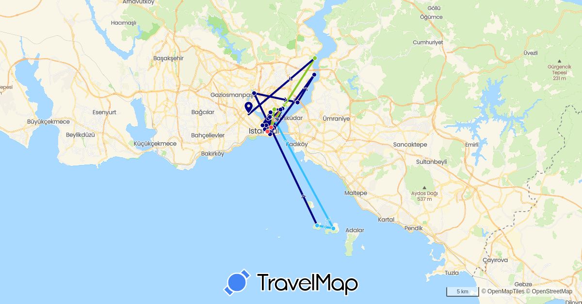 TravelMap itinerary: driving, hiking, boat, electric vehicle in Turkey (Asia)